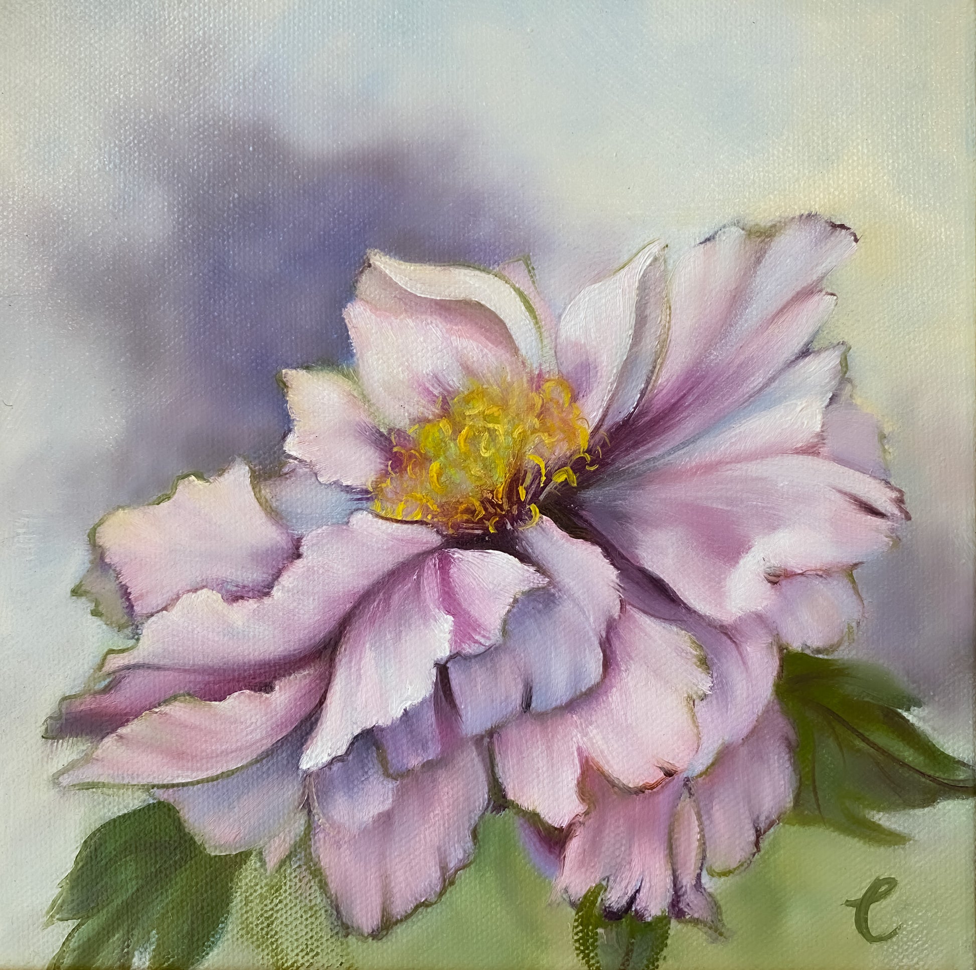 A soft, ethereal ivory pink peony painting, radiating timeless elegance and sophistication.